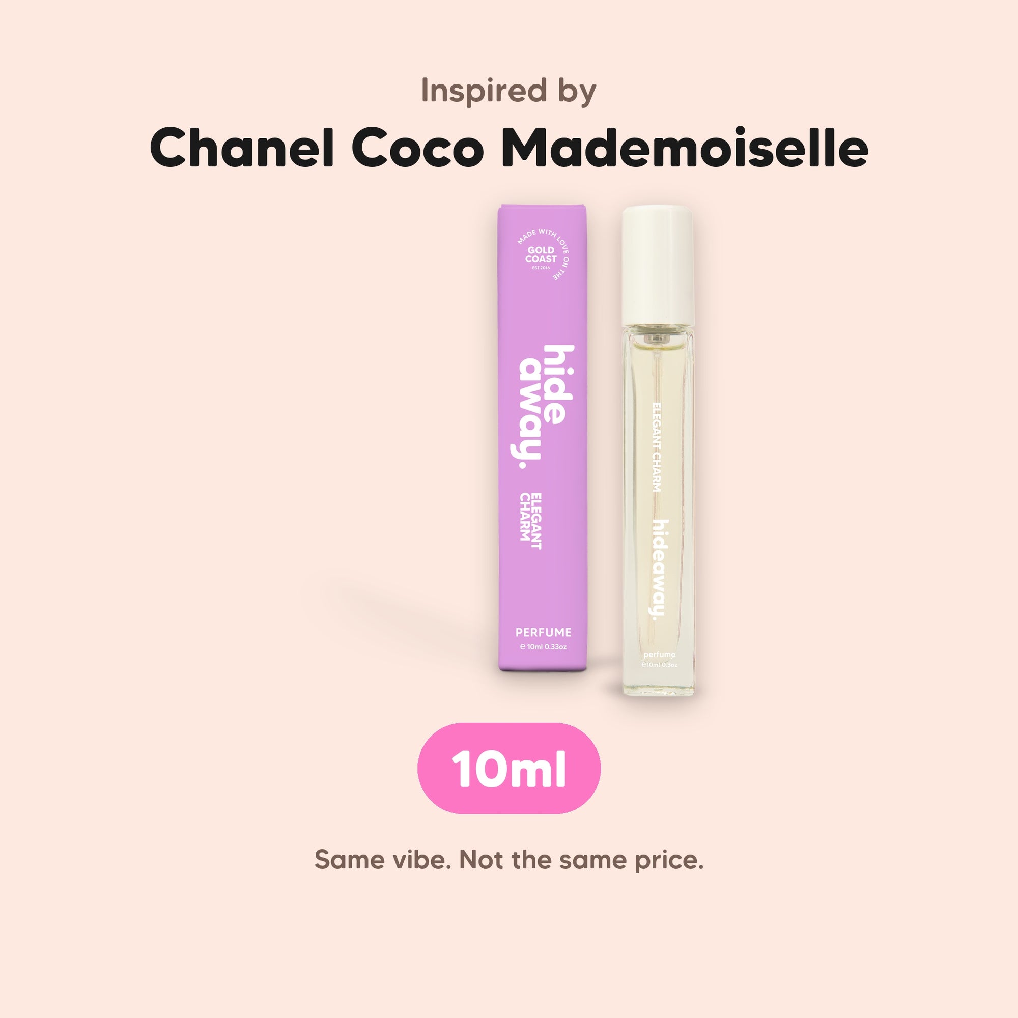 hideaway. Elegant Charm Perfume 10ml, inspired by Chanel Coco Mademoiselle, made in Australia