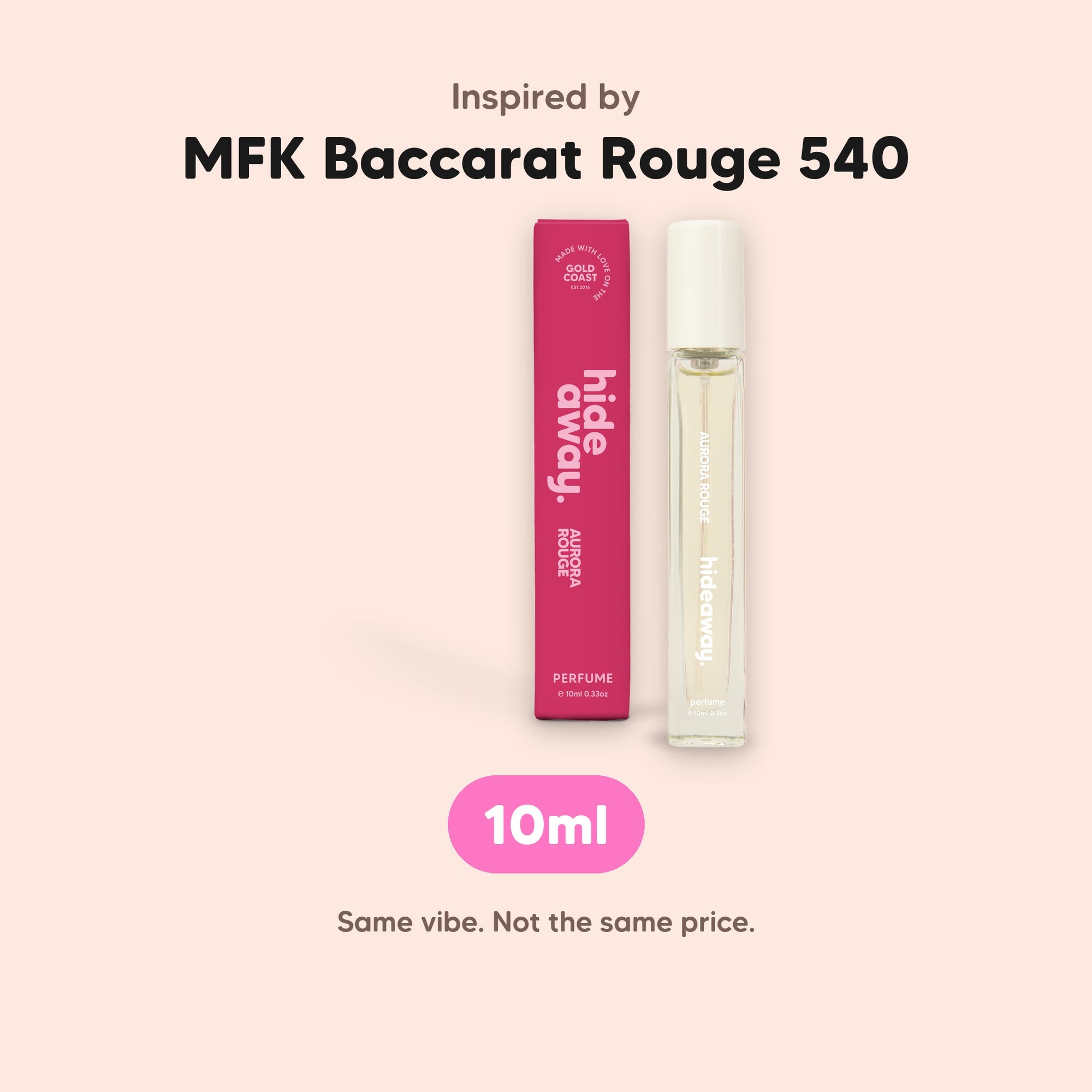 hideaway. Aurora Rouge Perfume 10ml, inspired by MFK Baccarat Rouge 540, made in Australia