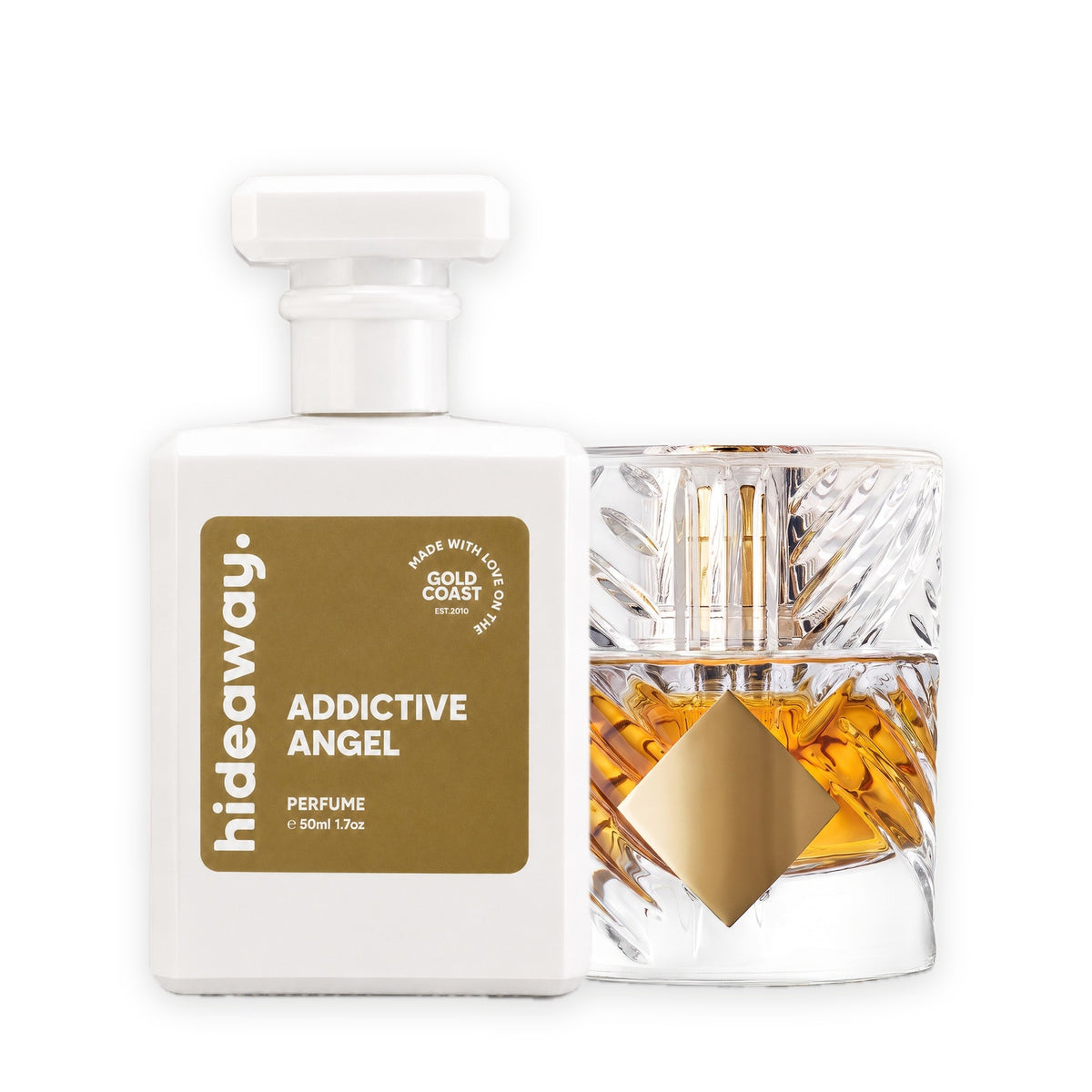 Hideaway. Addictive Angel perfume 50ml beside the Kilian Angels' Share bottle it is inspired by