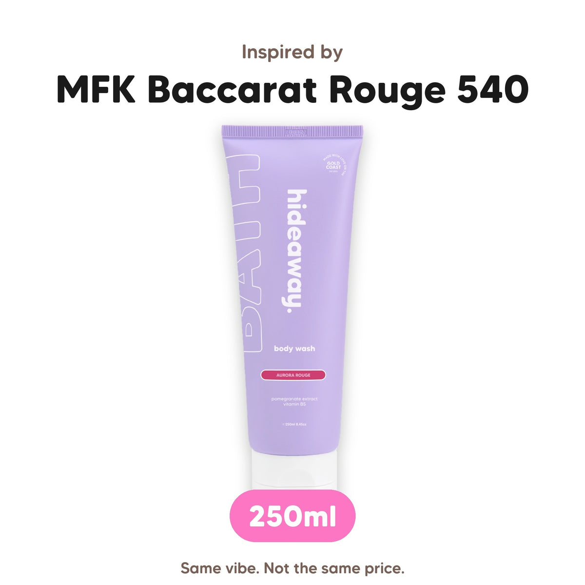 Aurora Rouge body wash, inspired by MFK Baccarat Rouge 540