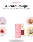 Notes inside Aurora Rouge deodorant: Jasmine, saffron, cedarwood, ambergris accord