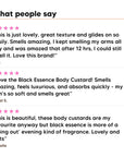 Three five star customer reviews of Hideaway. Black Essence body custard
