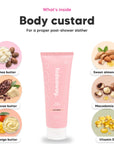 Black Essence body custard, key ingredients: shea butter, cocoa butter, mango butter, sweet almond oil, macadamia oil and vitamin E