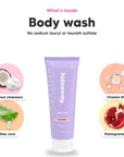 Black Essence body wash, key ingredients: coconut cleansers, aloe vera, vitamin B5 and pomegranate