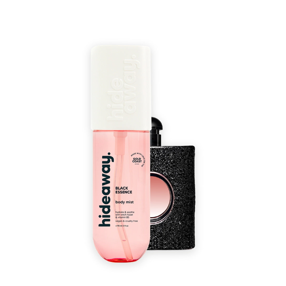 Hideaway. Black Essence body mist beside the YSL Black Opium bottle it is inspired by