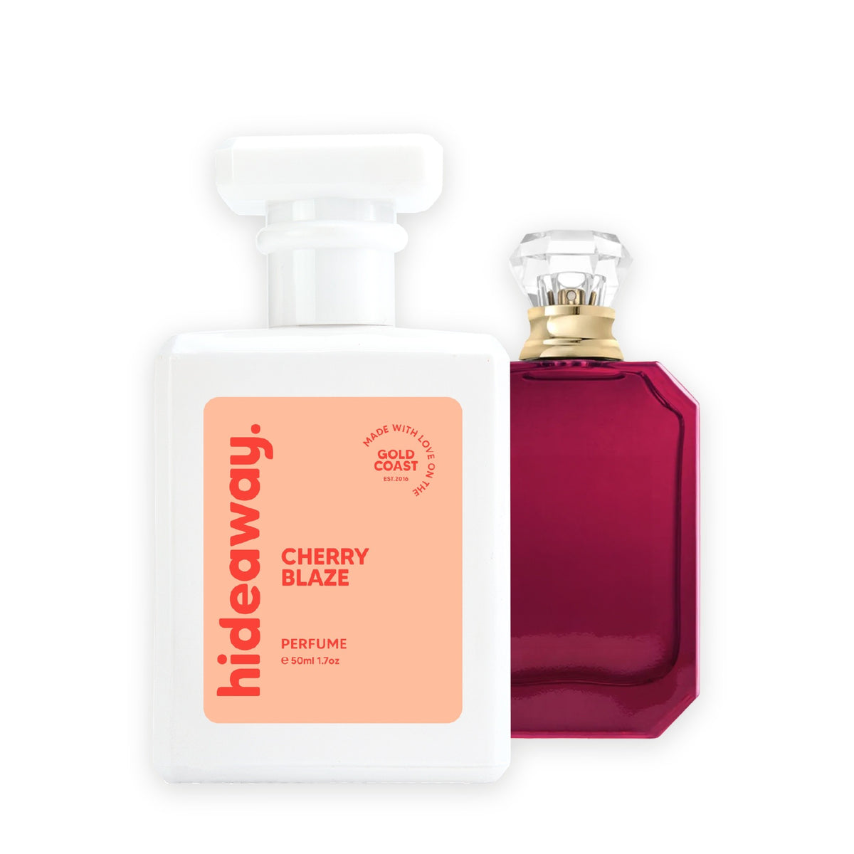 Hideaway. Cherry Blaze perfume 50ml beside the Kayali Burning Cherry 48 bottle it is inspired by