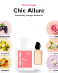 Notes inside Chic Allure: Blackcurrant, bergamot, mandarin, rose, neroli, jasmine