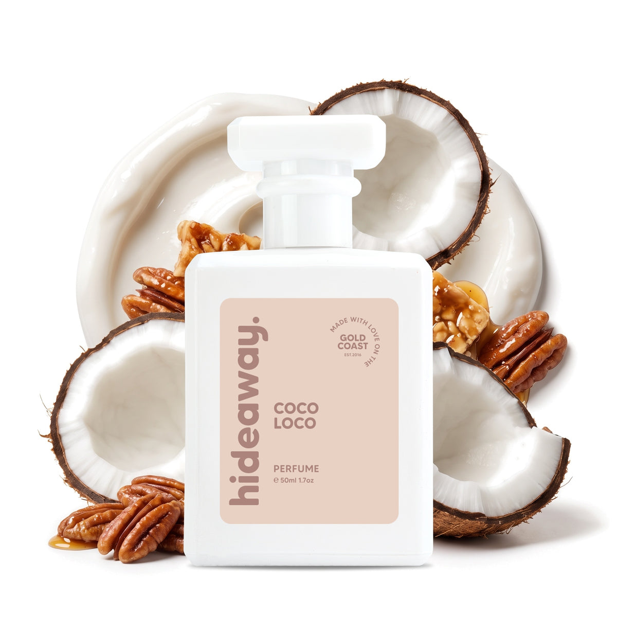 Hideaway. Coco Loco perfume 50ml with coconut cream and toasted praline