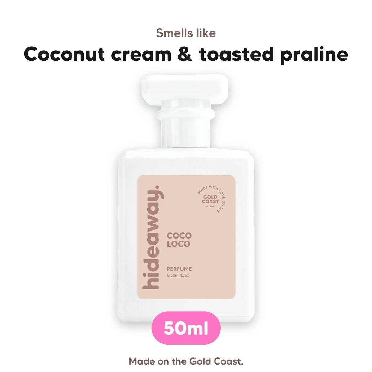 Coco Loco perfume, smells like coconut cream & toasted praline, 50ml