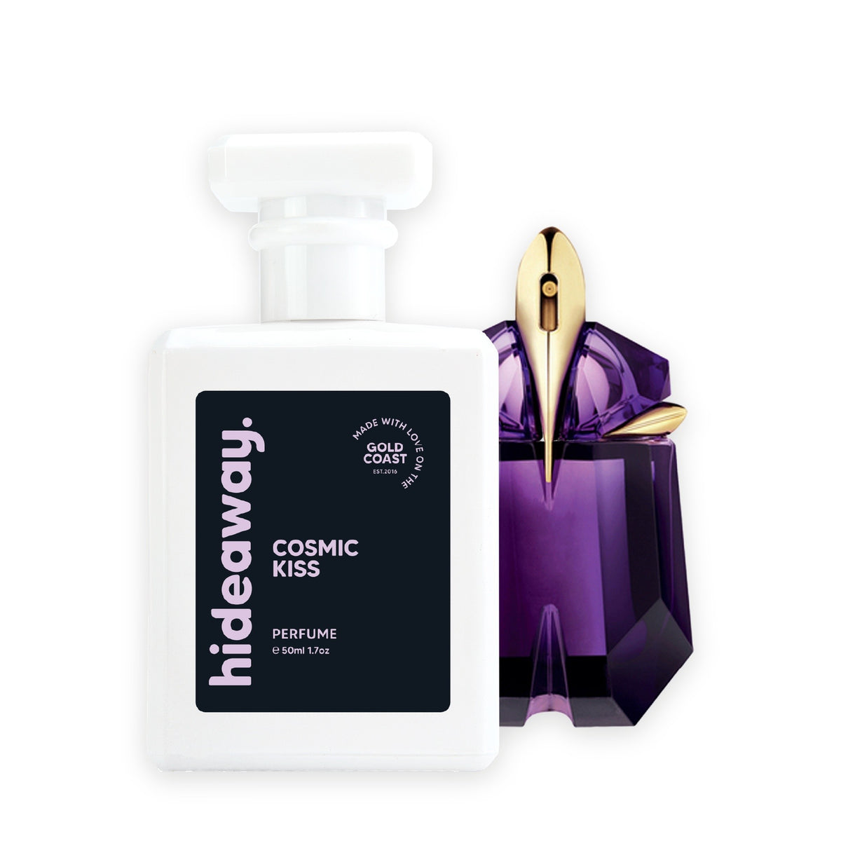 Hideaway. Cosmic Kiss perfume 50ml beside the Thierry Mugler Alien bottle it is inspired by