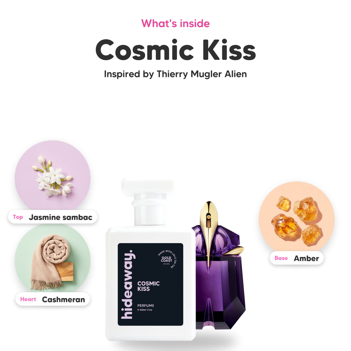 Notes inside Cosmic Kiss: Jasmine sambac, cashmeran, amber