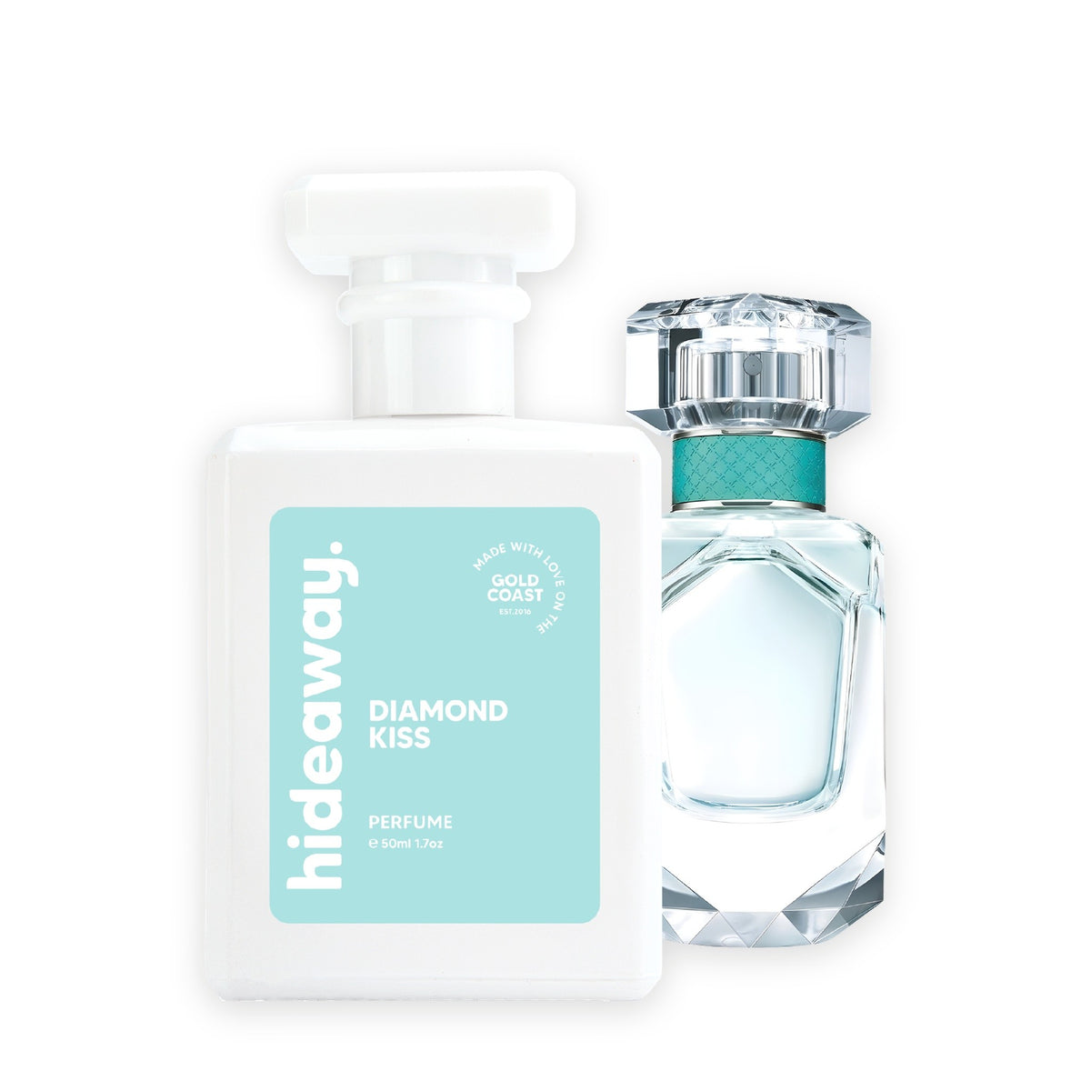 Hideaway. Diamond Kiss perfume 50ml beside the Tiffany & Co Signature bottle it is inspired by