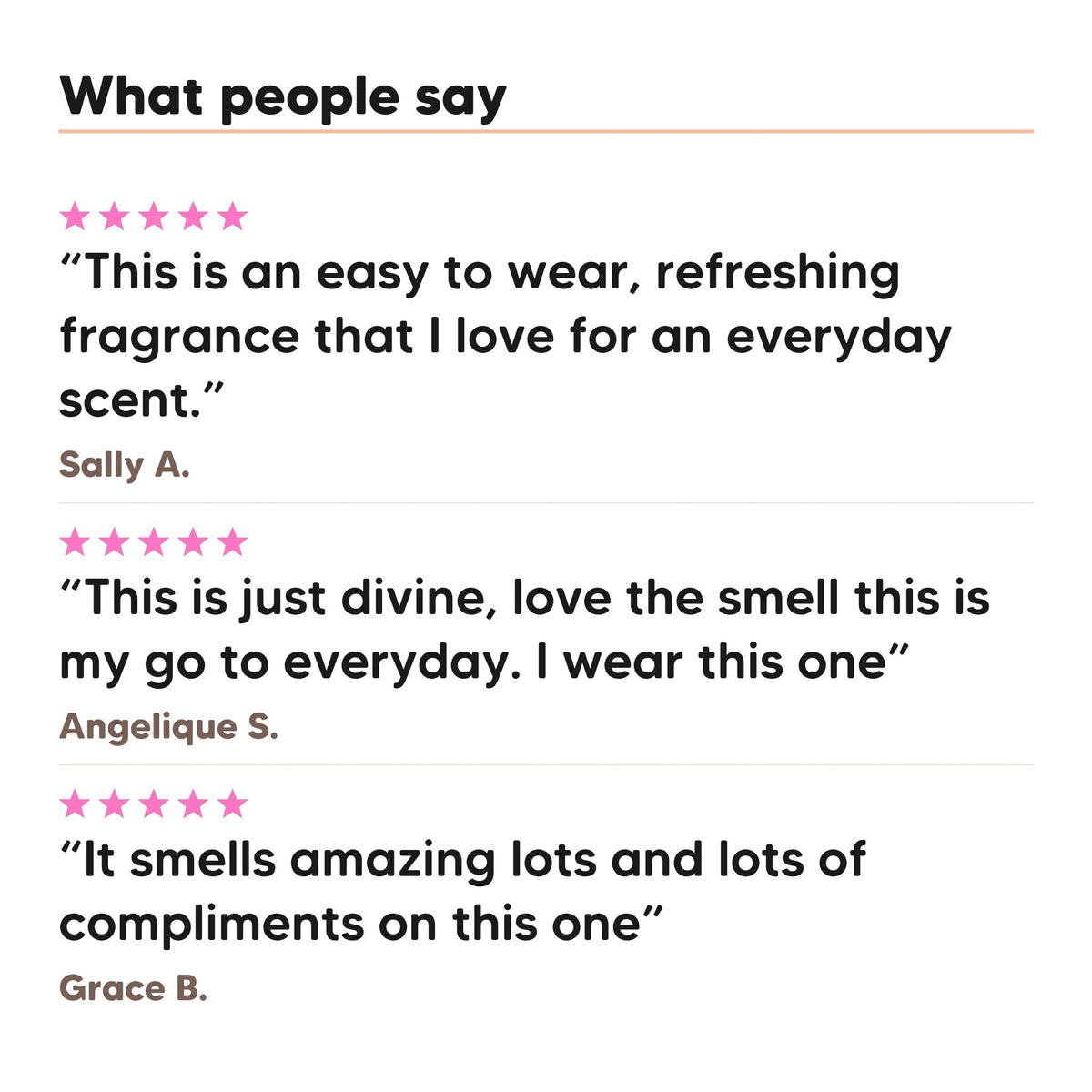 Three five star customer reviews of Hideaway. Diamond Kiss perfume