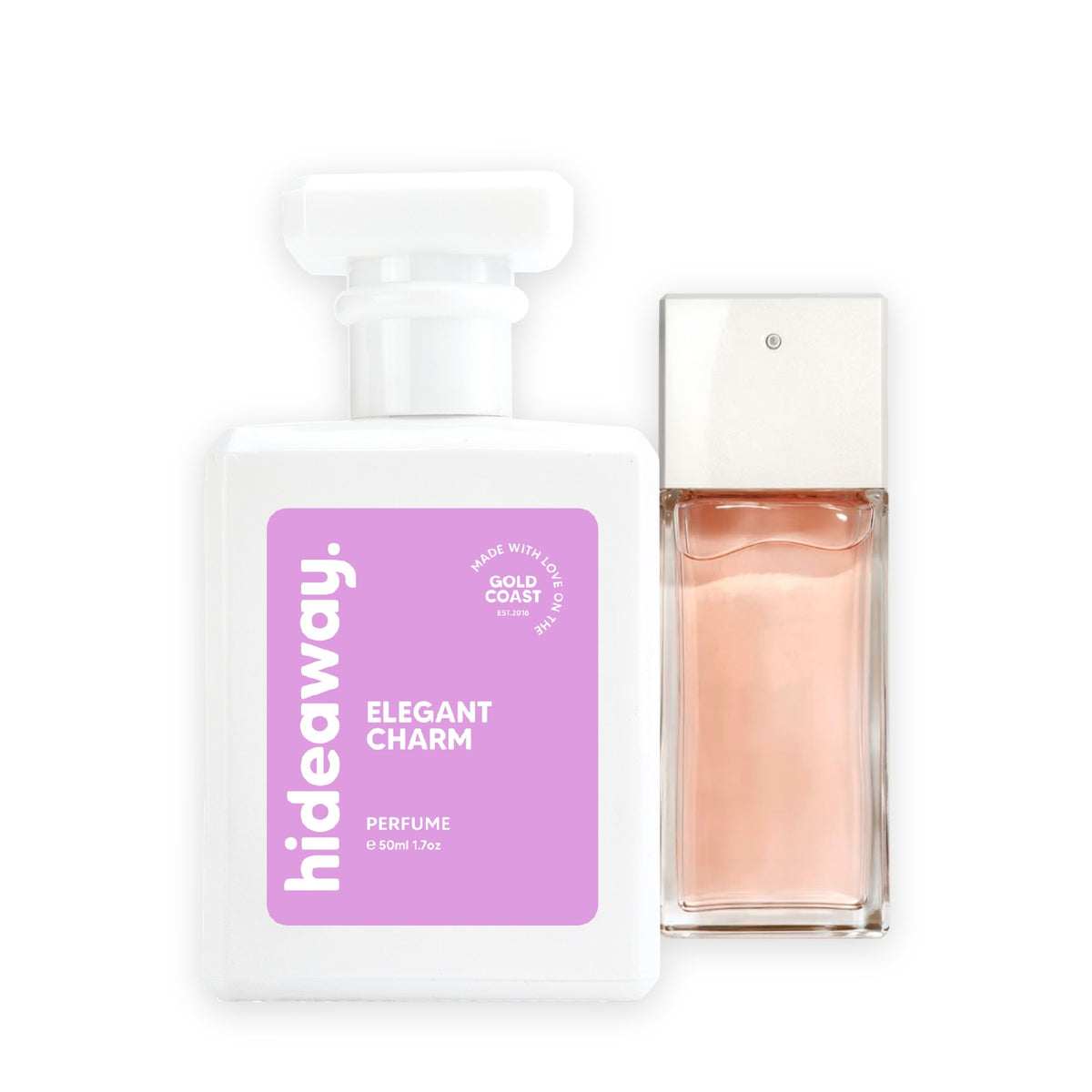 Hideaway. Elegant Charm perfume 50ml beside the Chanel Coco Mademoiselle bottle it is inspired by