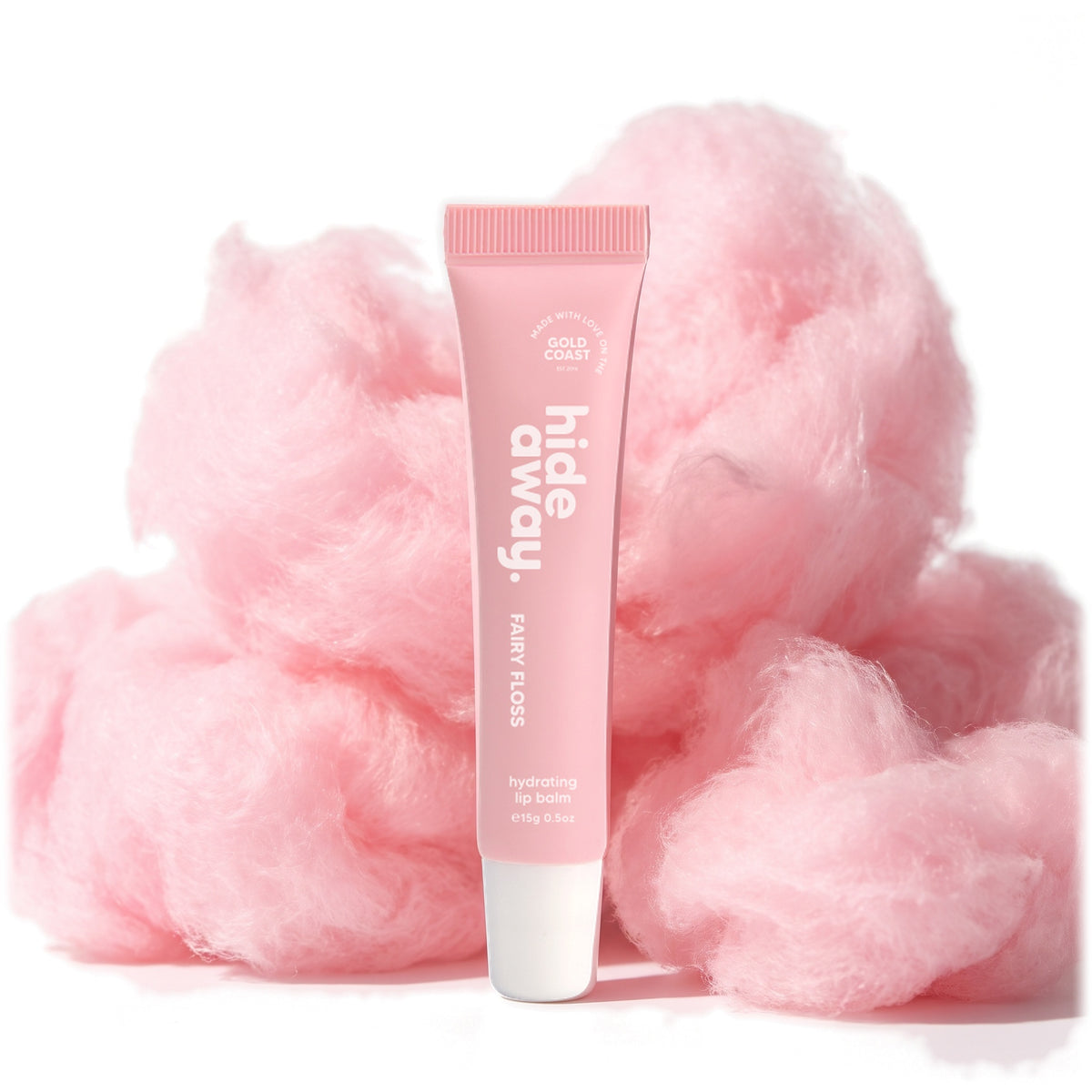 Hideaway. Fairy Floss lip balm with pink fairy floss