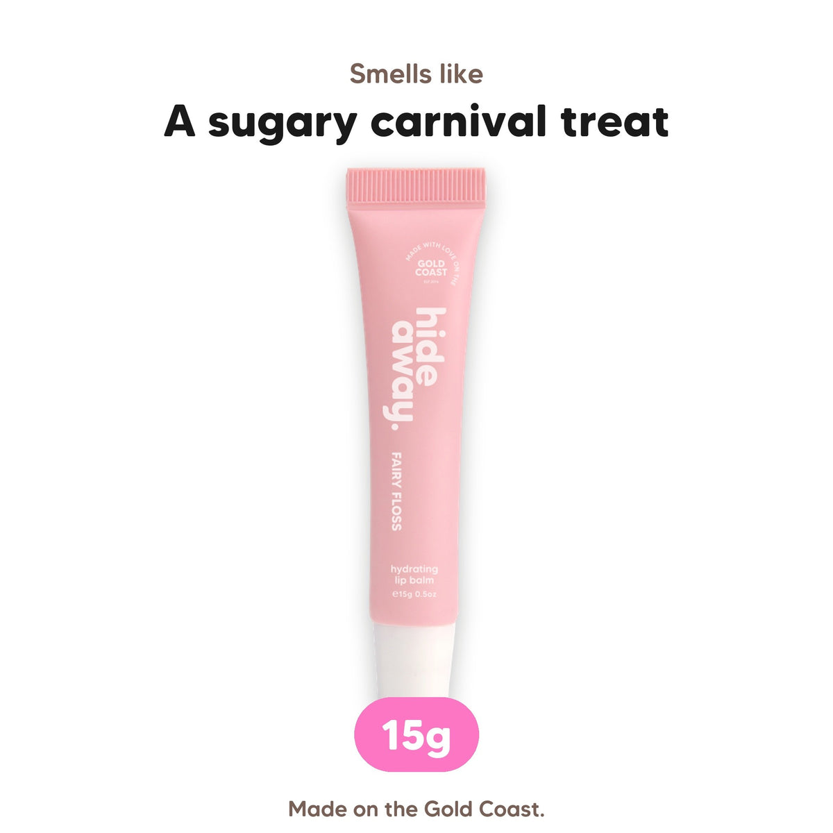 Fairy Floss lip balm, smells like a sugary carnival treat