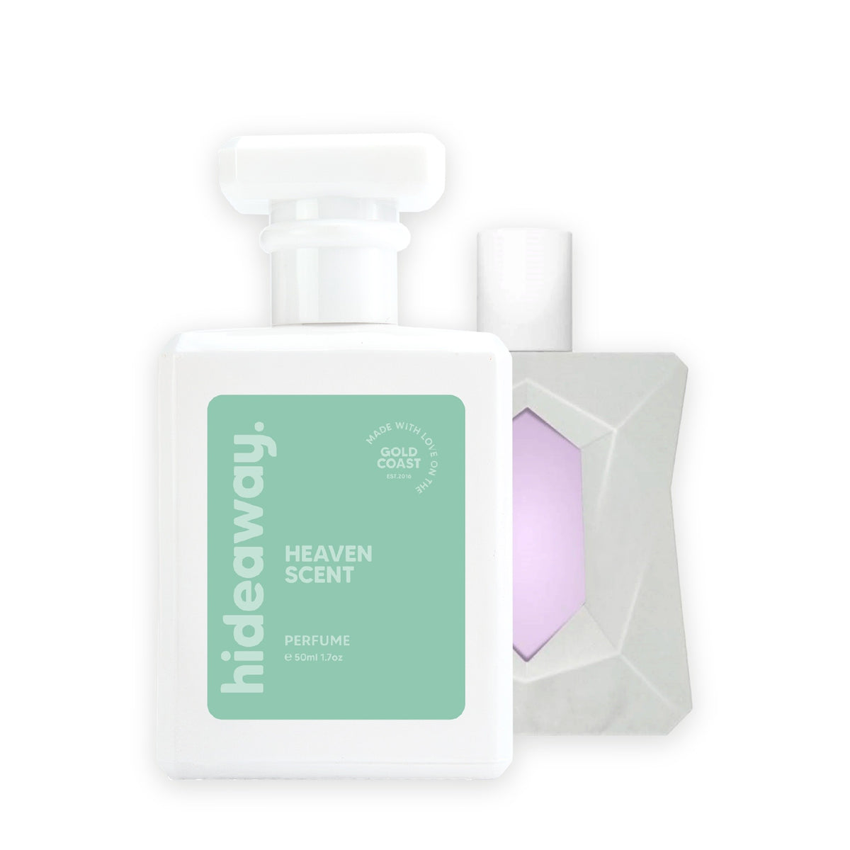 Hideaway. Heaven Scent perfume 50ml beside the Ariana Grande God Is a Woman bottle it is inspired by