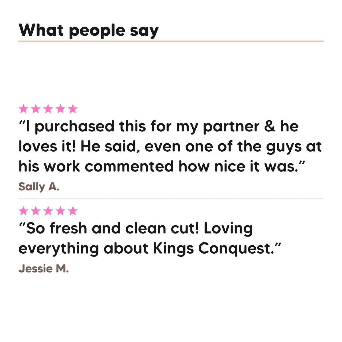 Two five star customer reviews of Hideaway. Kings Conquest perfume