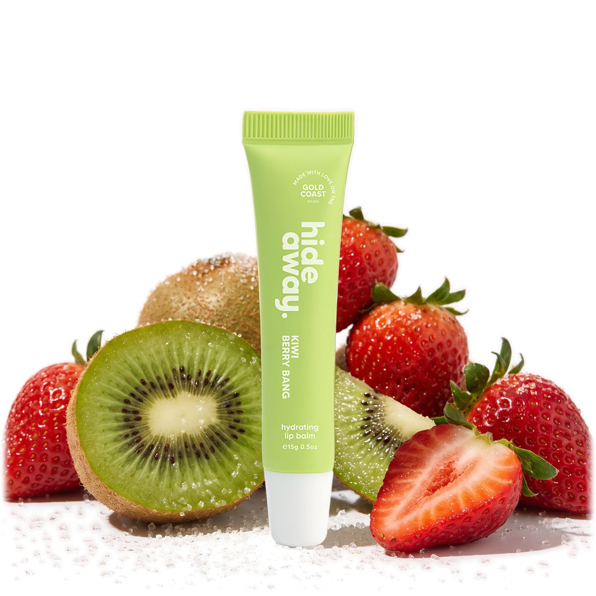 Hideaway. Kiwi Berry Bang lip balm with kiwi fruit and strawberries