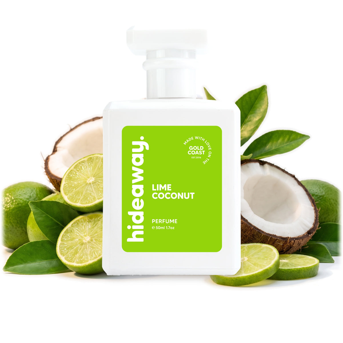 Hideaway. Lime Coconut perfume 50ml with fresh lime and coconut