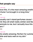 Three five star customer reviews of Hideaway. Lime Coconut perfume