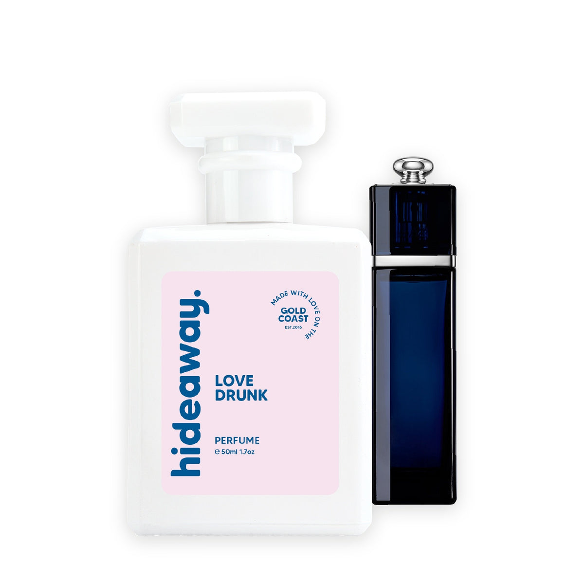 Hideaway. Love Drunk perfume 50ml beside the Dior Addict bottle it is inspired by