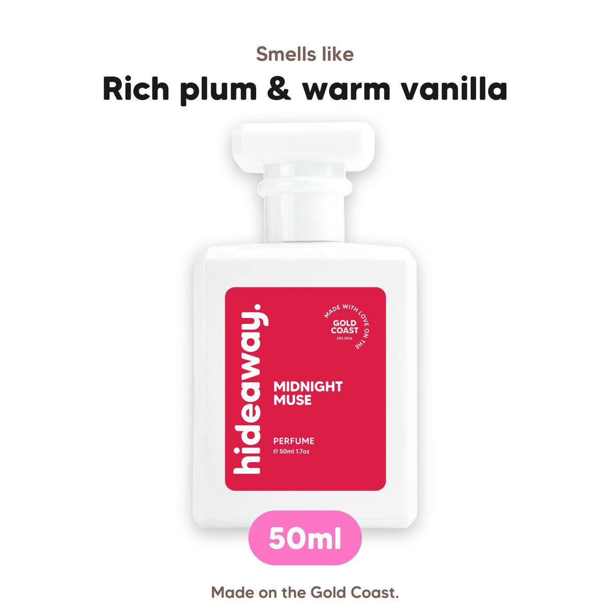 Midnight Muse perfume, smells like rich plum & warm vanilla, 50ml