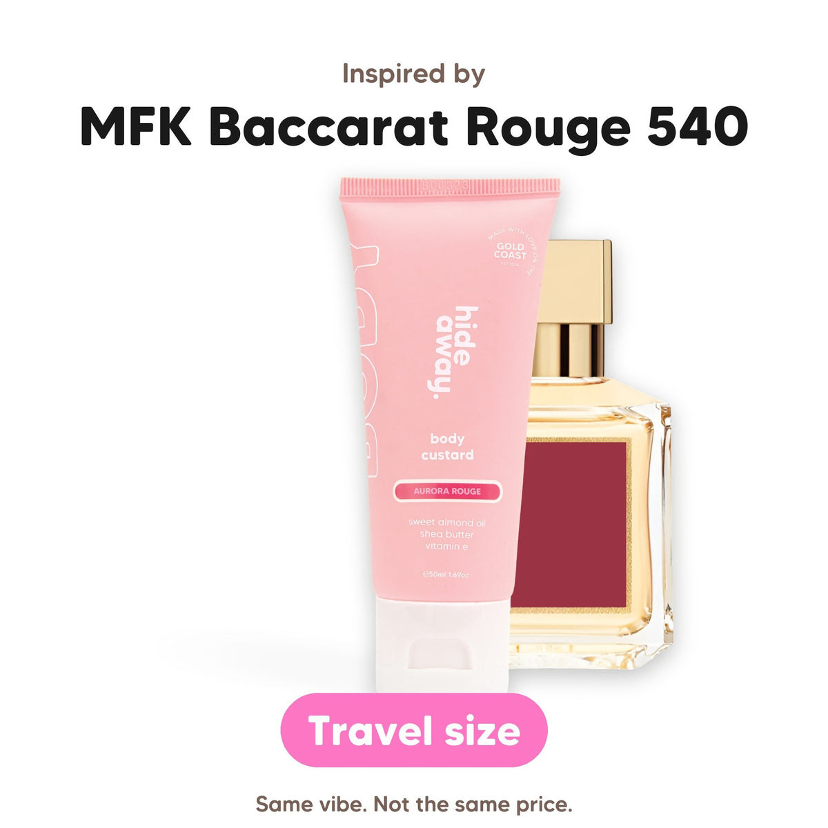 Aurora Rouge body custard mini, inspired by MFK Baccarat Rouge 540