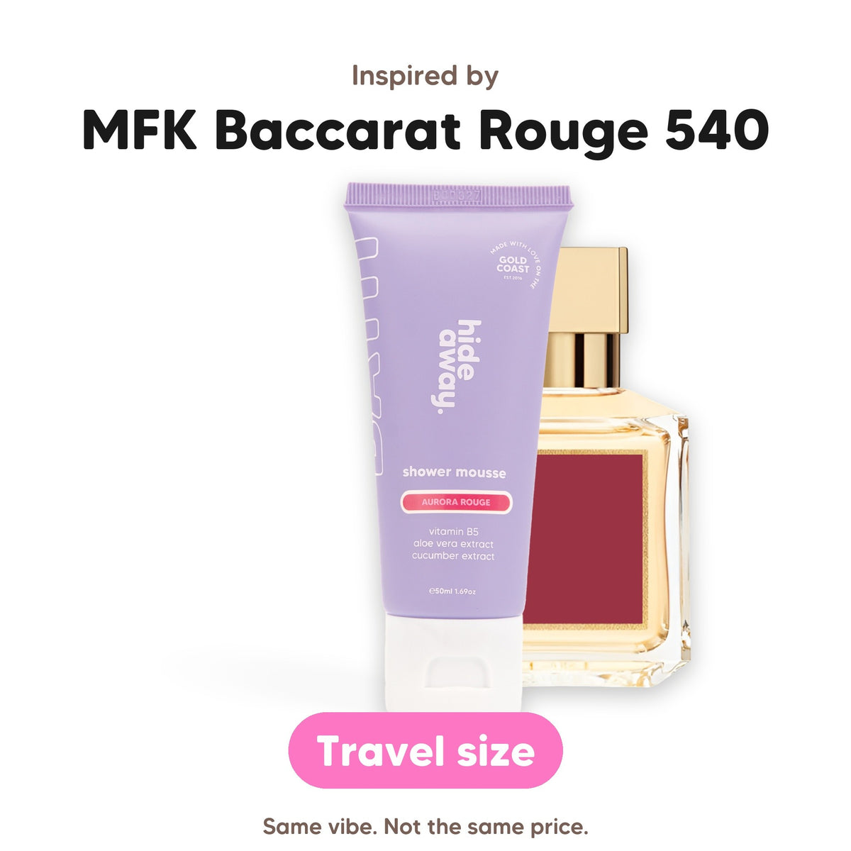 Aurora Rouge shower mousse mini, inspired by MFK Baccarat Rouge 540