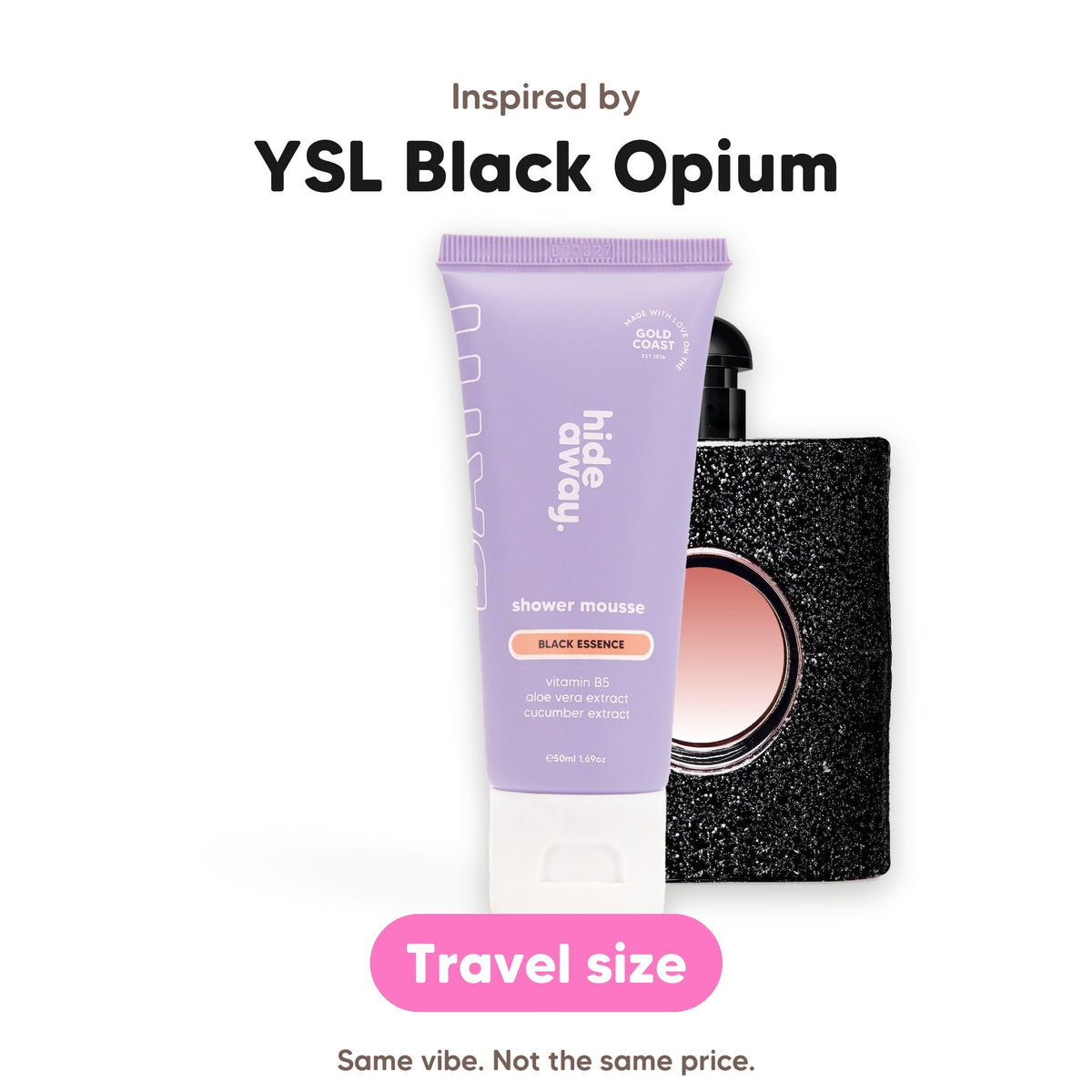 Black Essence shower mousse mini, inspired by YSL Black Opium