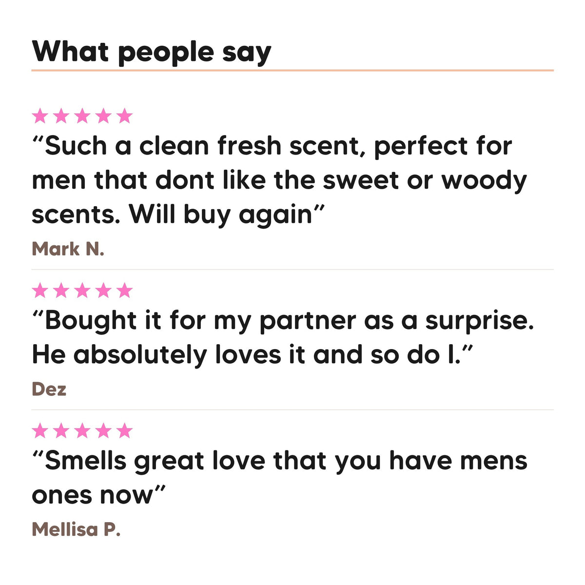 Three five star customer reviews of Hideaway. Ocean Blue perfume