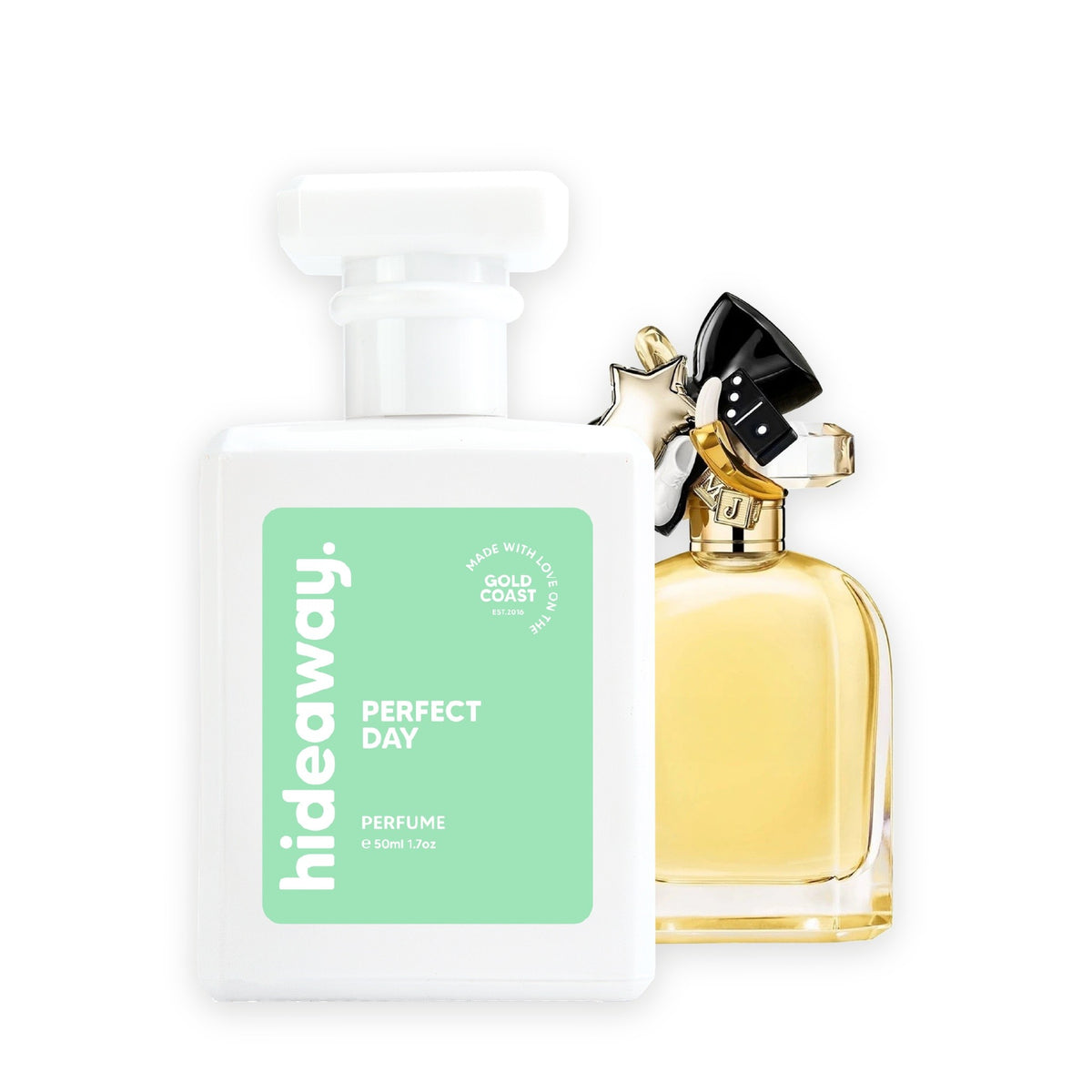 Hideaway. Perfect Day perfume 50ml beside the Marc Jacobs Perfect Intense bottle it is inspired by