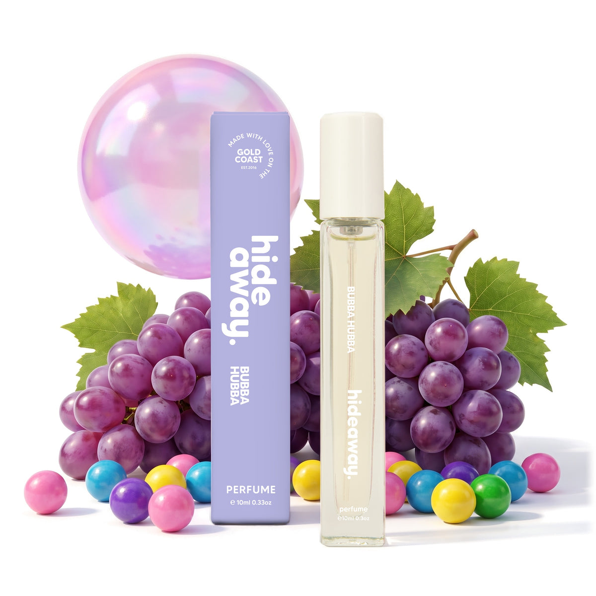 Hideaway. Bubba Hubba perfume 10ml with grapes and bubblegum