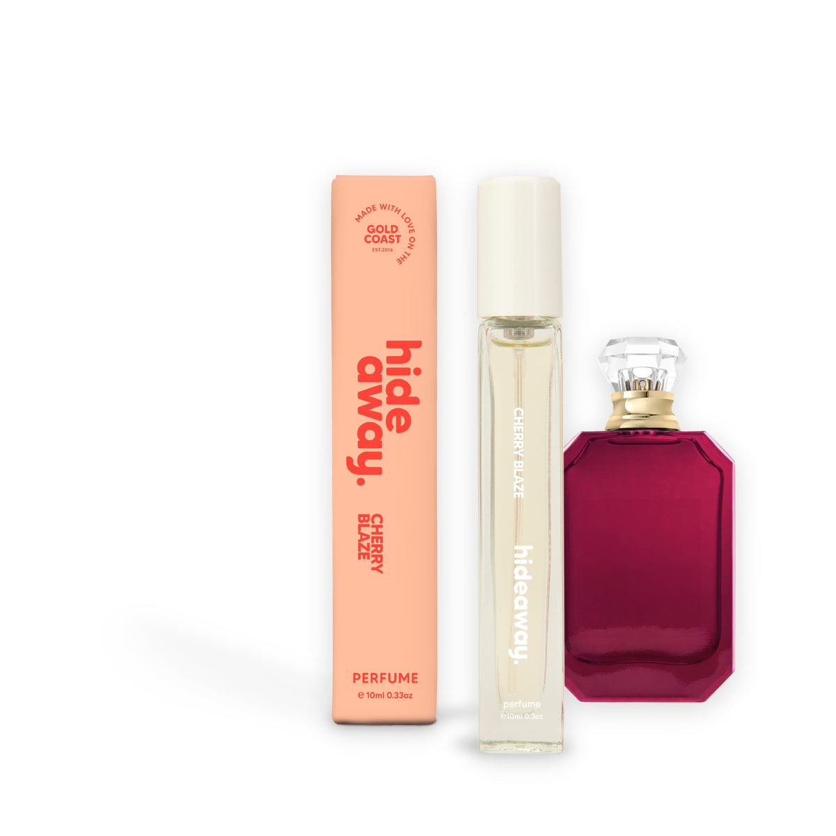 Hideaway. Cherry Blaze perfume 10ml beside the Kayali Burning Cherry 48 bottle it is inspired by