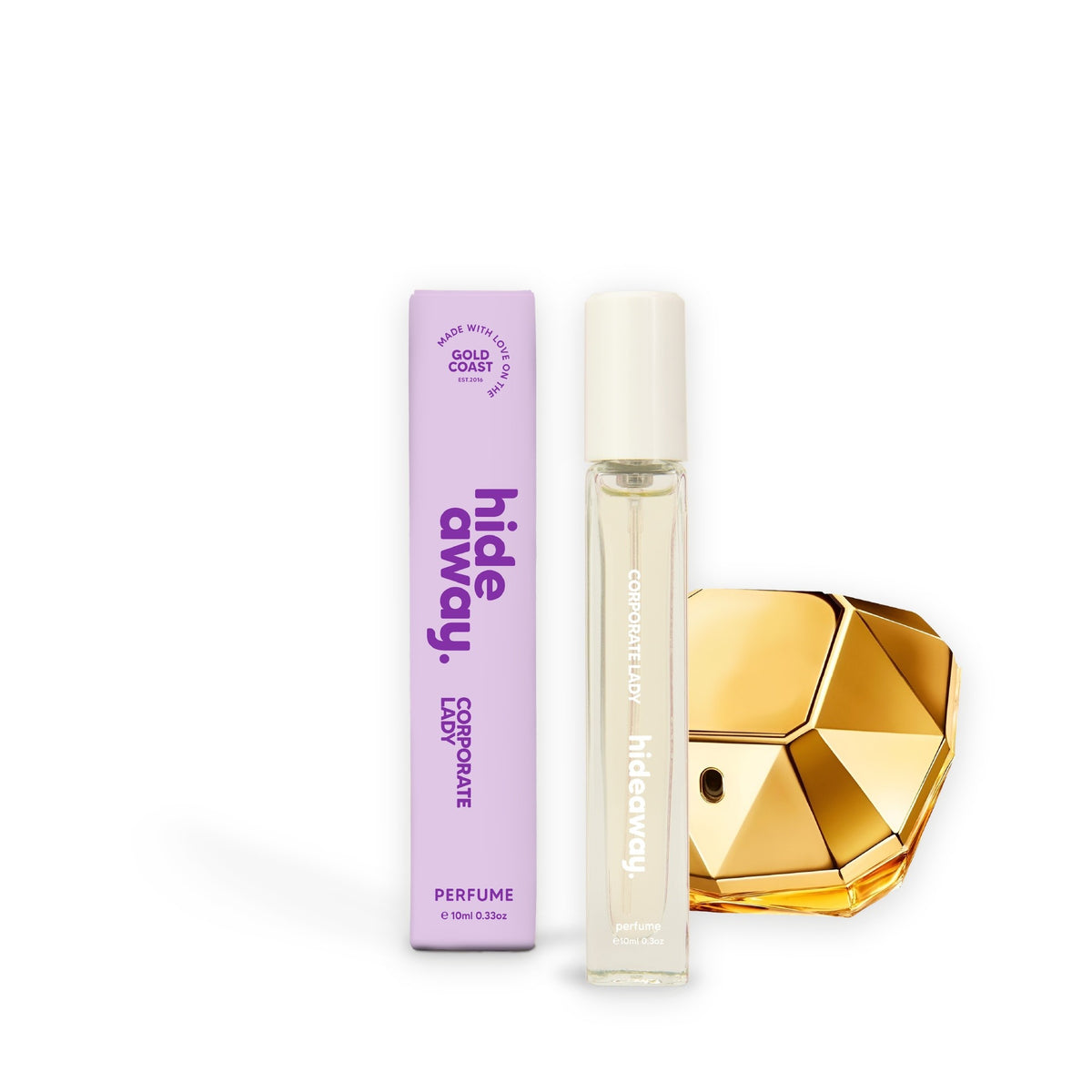 Hideaway. Corporate Lady perfume 10ml beside the Paco Rabanne Lady Million bottle it is inspired by