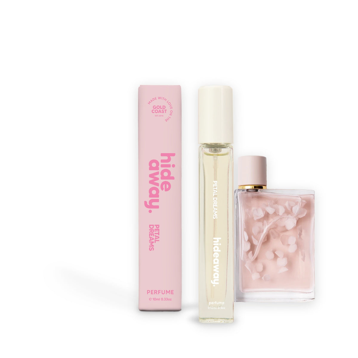 Hideaway. Petal Dreams perfume 10ml beside the Burberry Her Petals bottle it is inspired by
