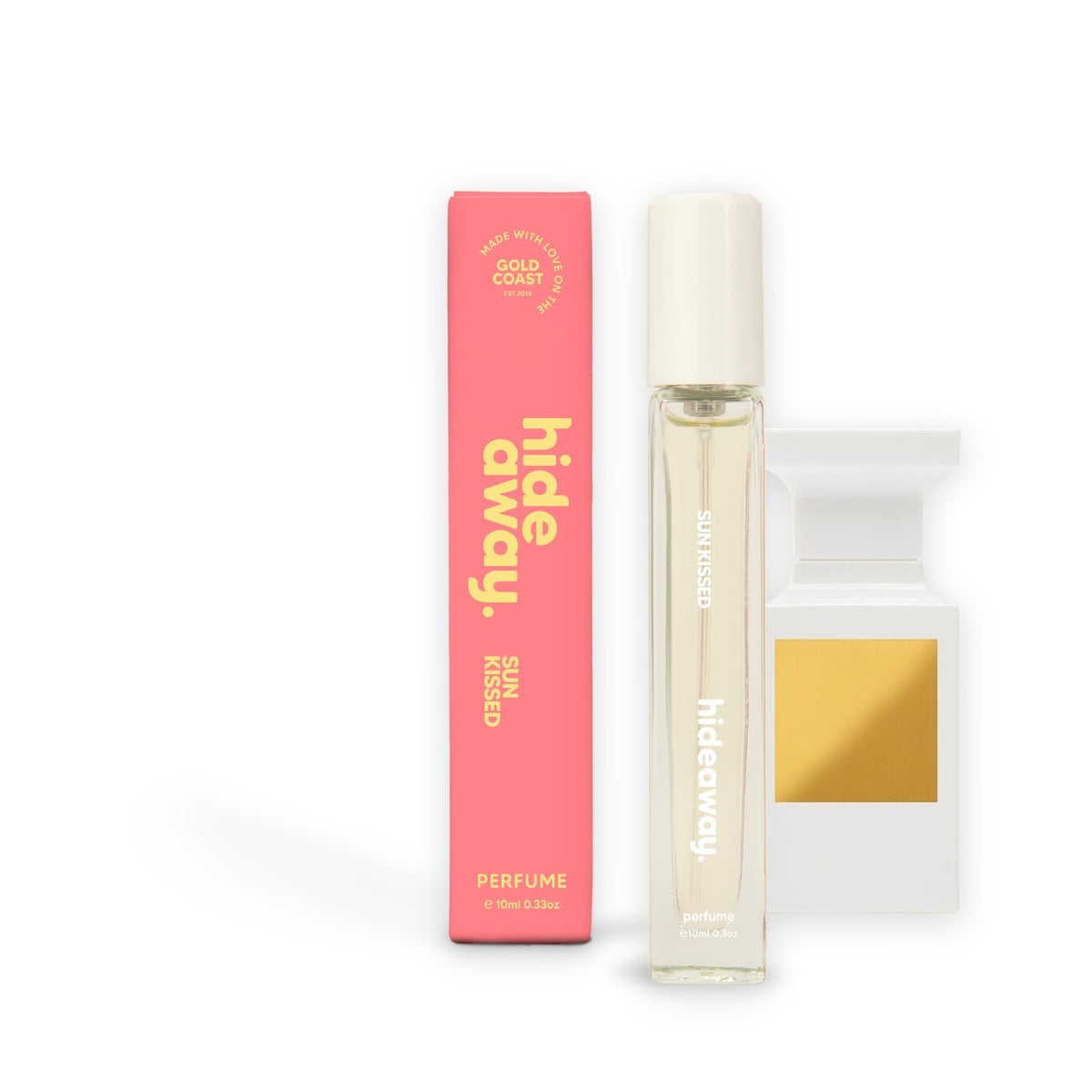 Hideaway. Sun Kissed perfume 10ml beside the Tom Ford Soleil Blanc bottle it is inspired by