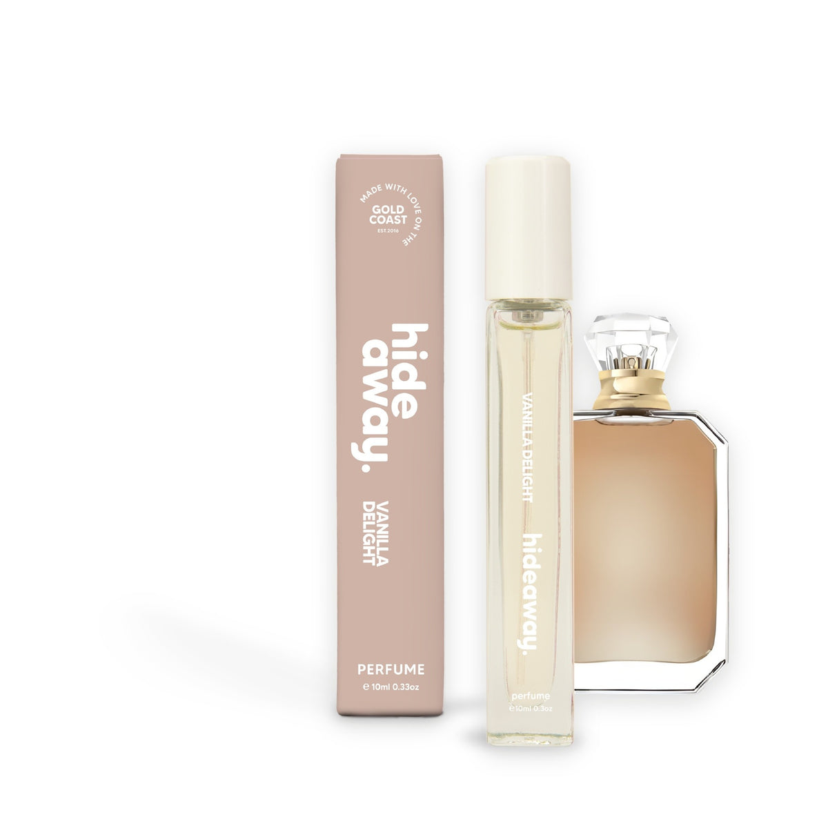 Hideaway. Vanilla Delight perfume 10ml beside the Kayali Vanilla 28 bottle it is inspired by