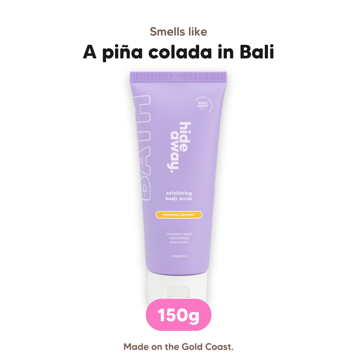 Pineapple Coconut exfoliating body scrub, smells like a piña colada in Bali