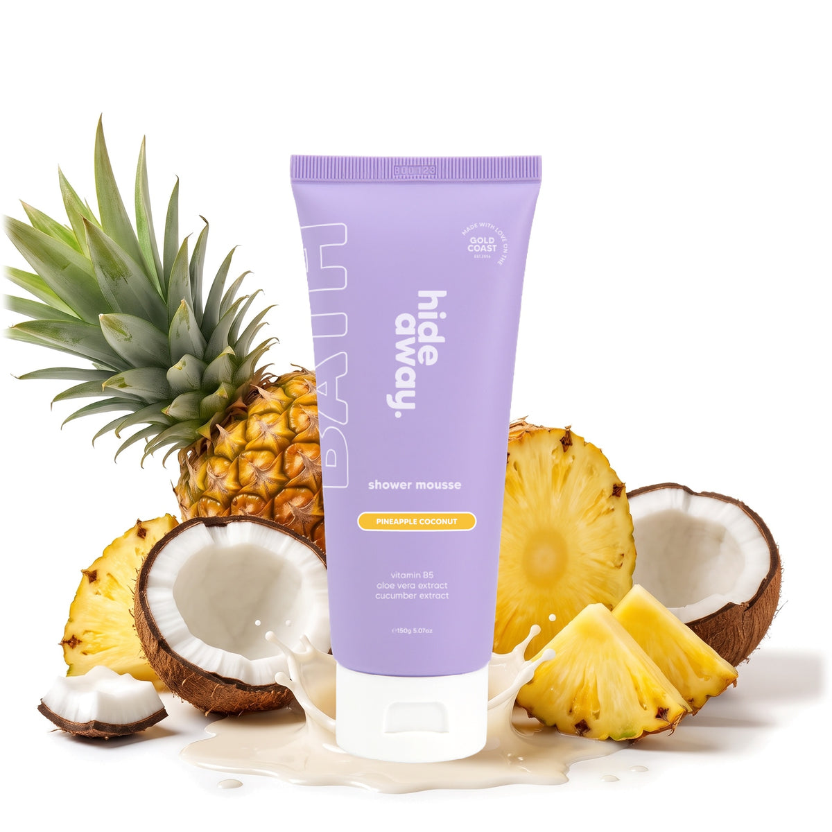 Hideaway. Pineapple Coconut shower mousse with fresh pineapple and coconut