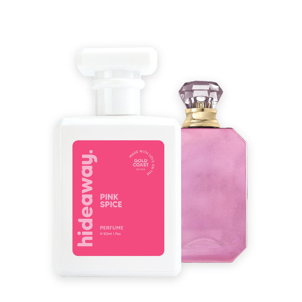 Hideaway. Pink Spice perfume 50ml beside the Kayali Pink Pepper 25 bottle it is inspired by