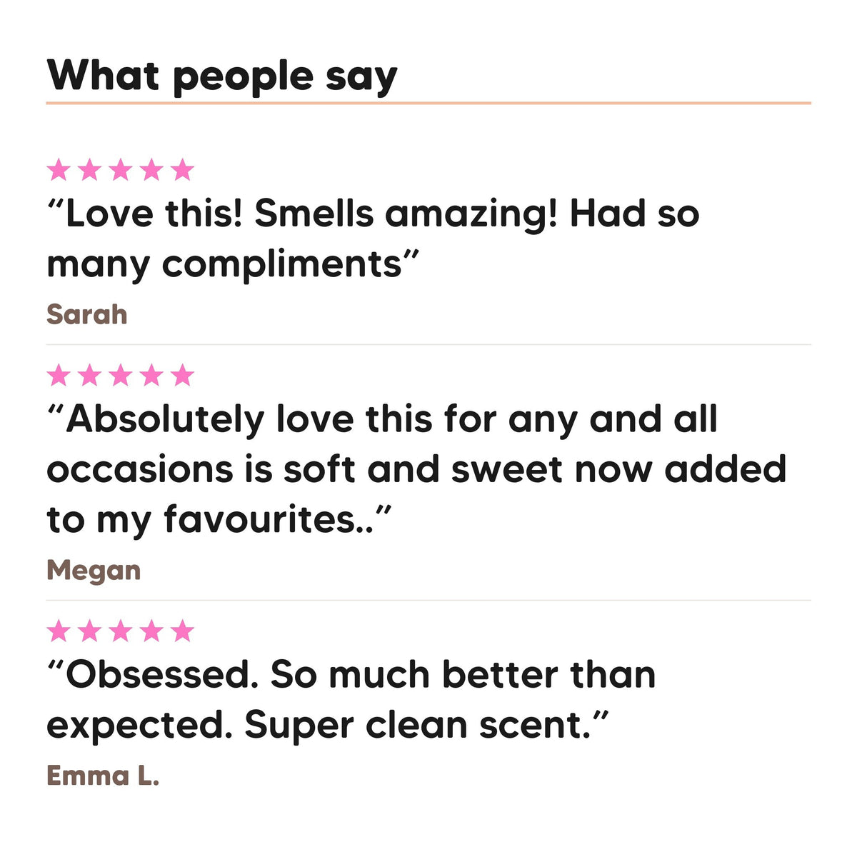 Three five star customer reviews of Hideaway. Rise &amp; Shine perfume
