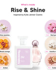 Notes inside Rise & Shine: Star jasmine, blood orange, amber, red peony, vanilla musk, cedar