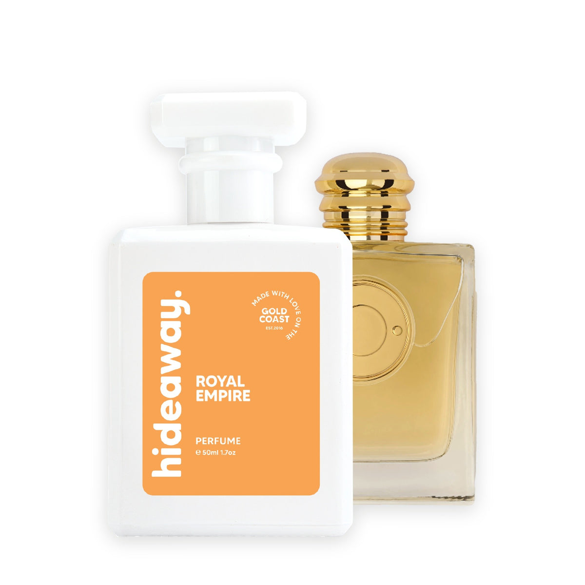 Hideaway. Royal Empire perfume 50ml beside the Burberry Goddess bottle it is inspired by