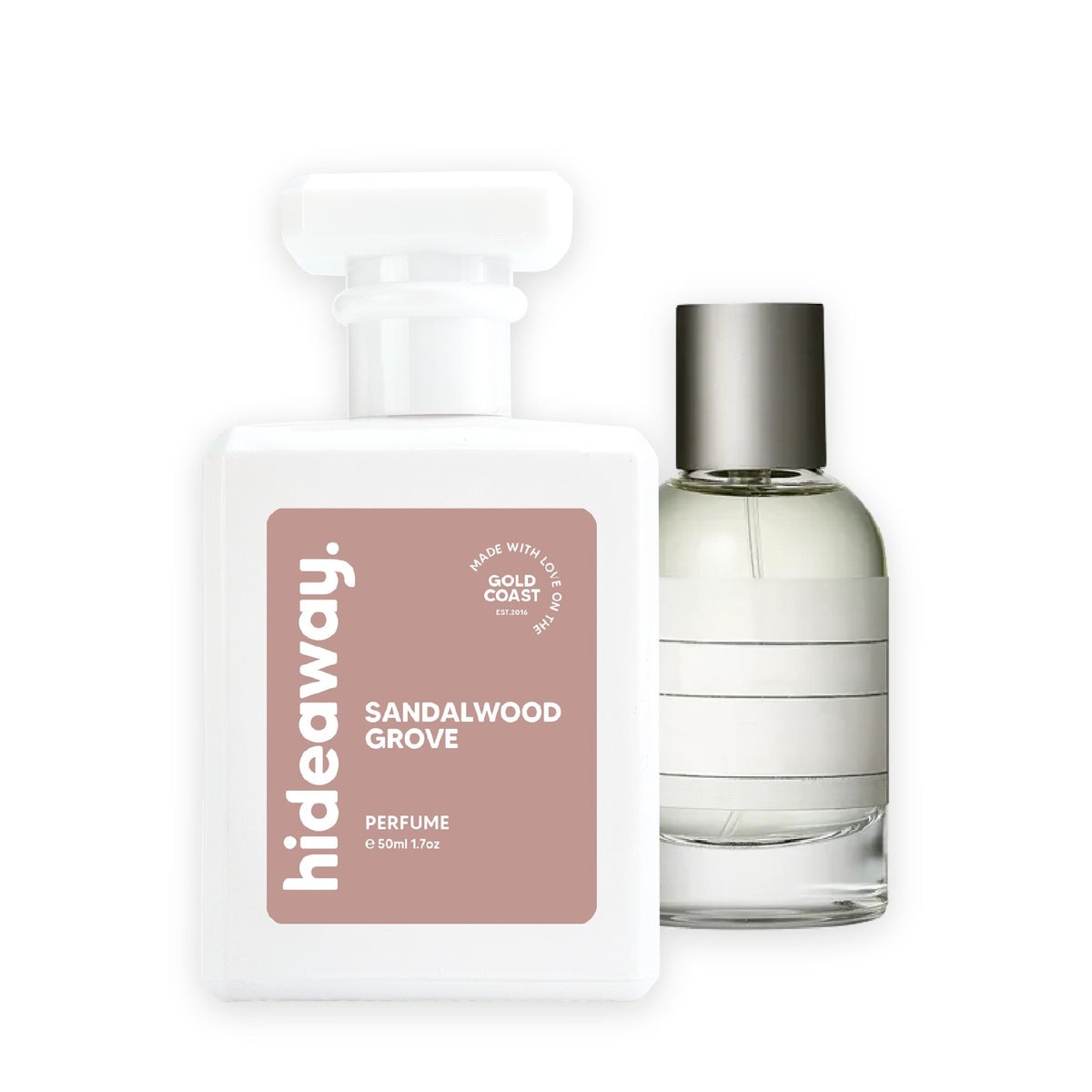 Hideaway. Sandalwood Grove perfume 50ml beside the Le Labo Santal 33 bottle it is inspired by