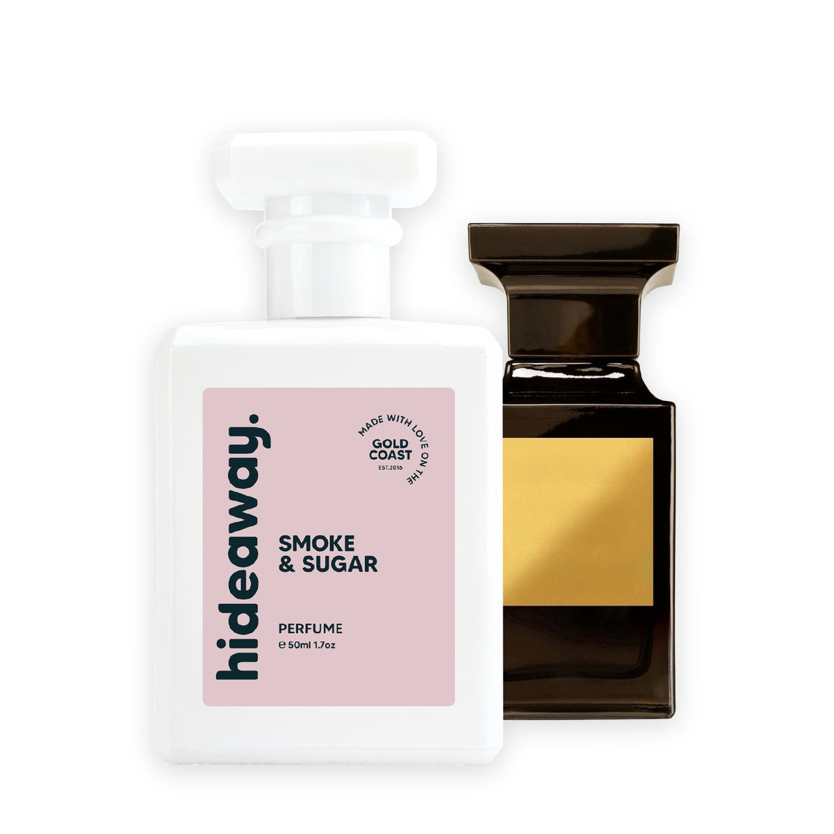 Hideaway. Smoke & Sugar perfume 50ml beside the Tom Ford Tobacco Vanille bottle it is inspired by