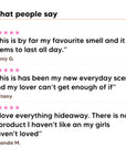 Three five star customer reviews of Hideaway. Smoke & Sugar perfume
