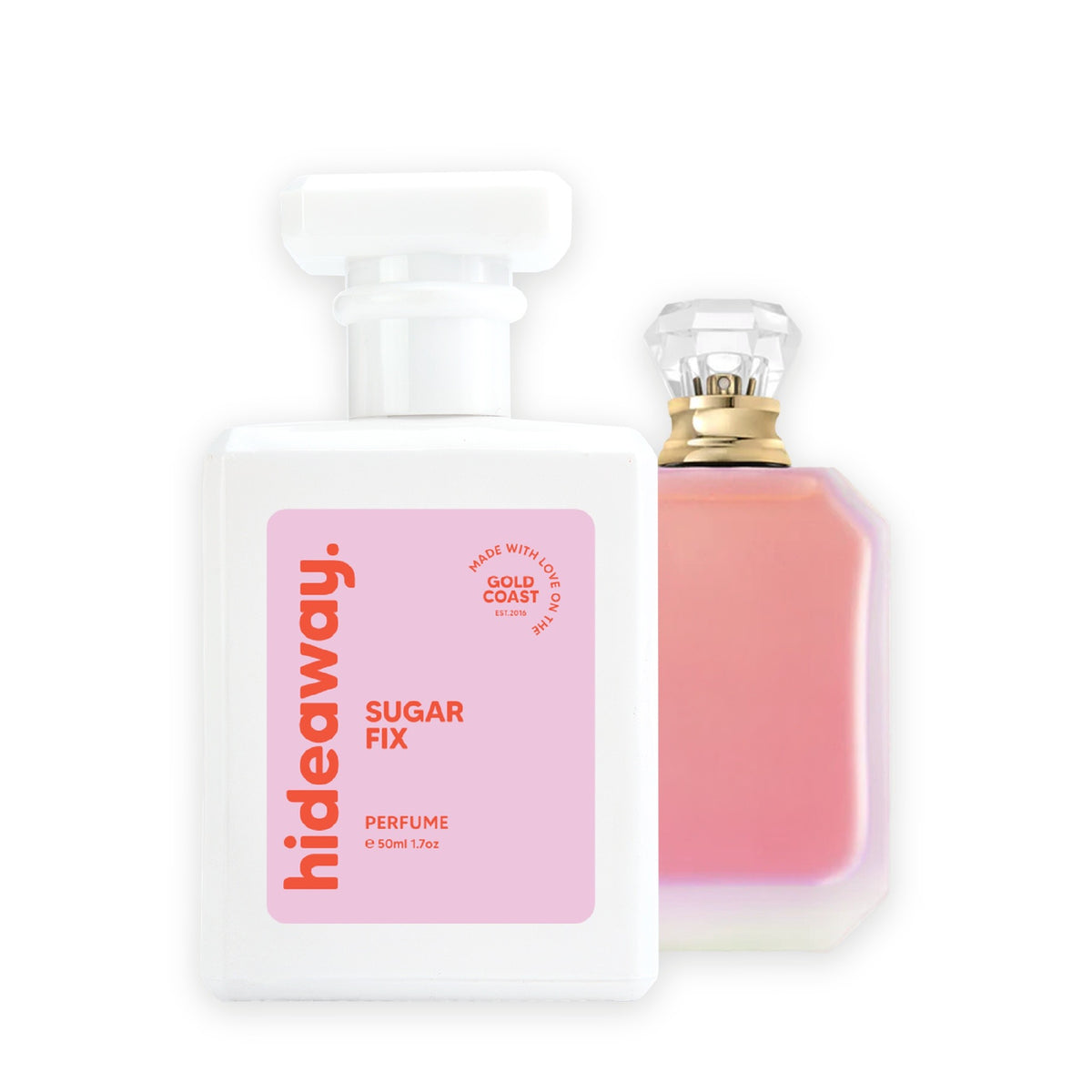 Hideaway. Sugar Fix perfume 50ml beside the Kayali Vanilla Candy Rock Sugar 42 bottle it is inspired by