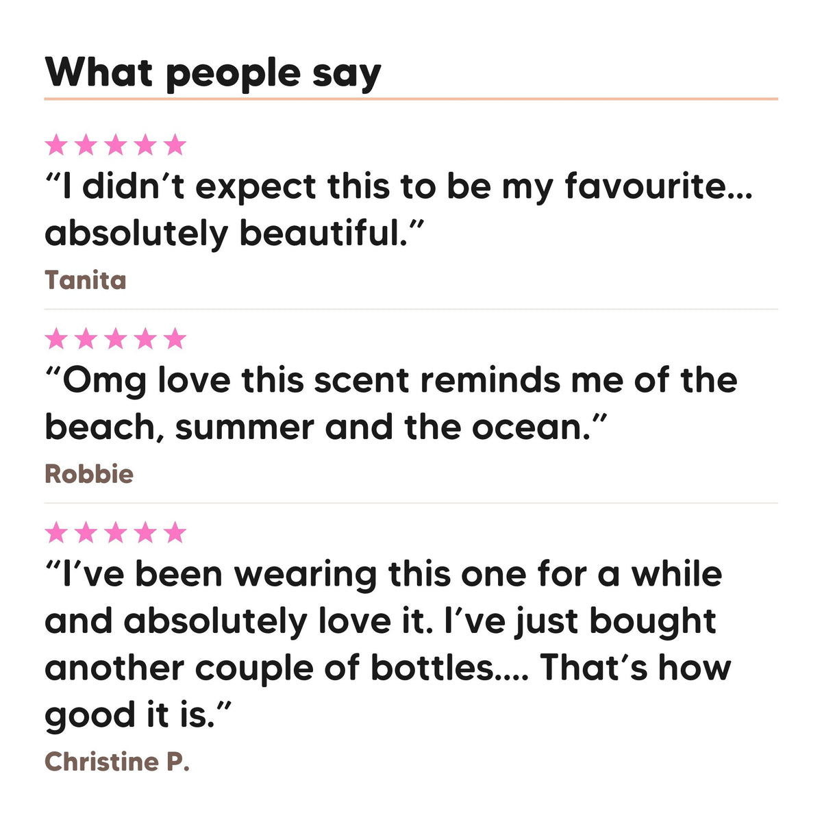 Three five star customer reviews of Hideaway. Sun Kissed perfume
