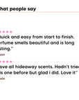Two five star customer reviews of Hideaway. Sweet Heart perfume